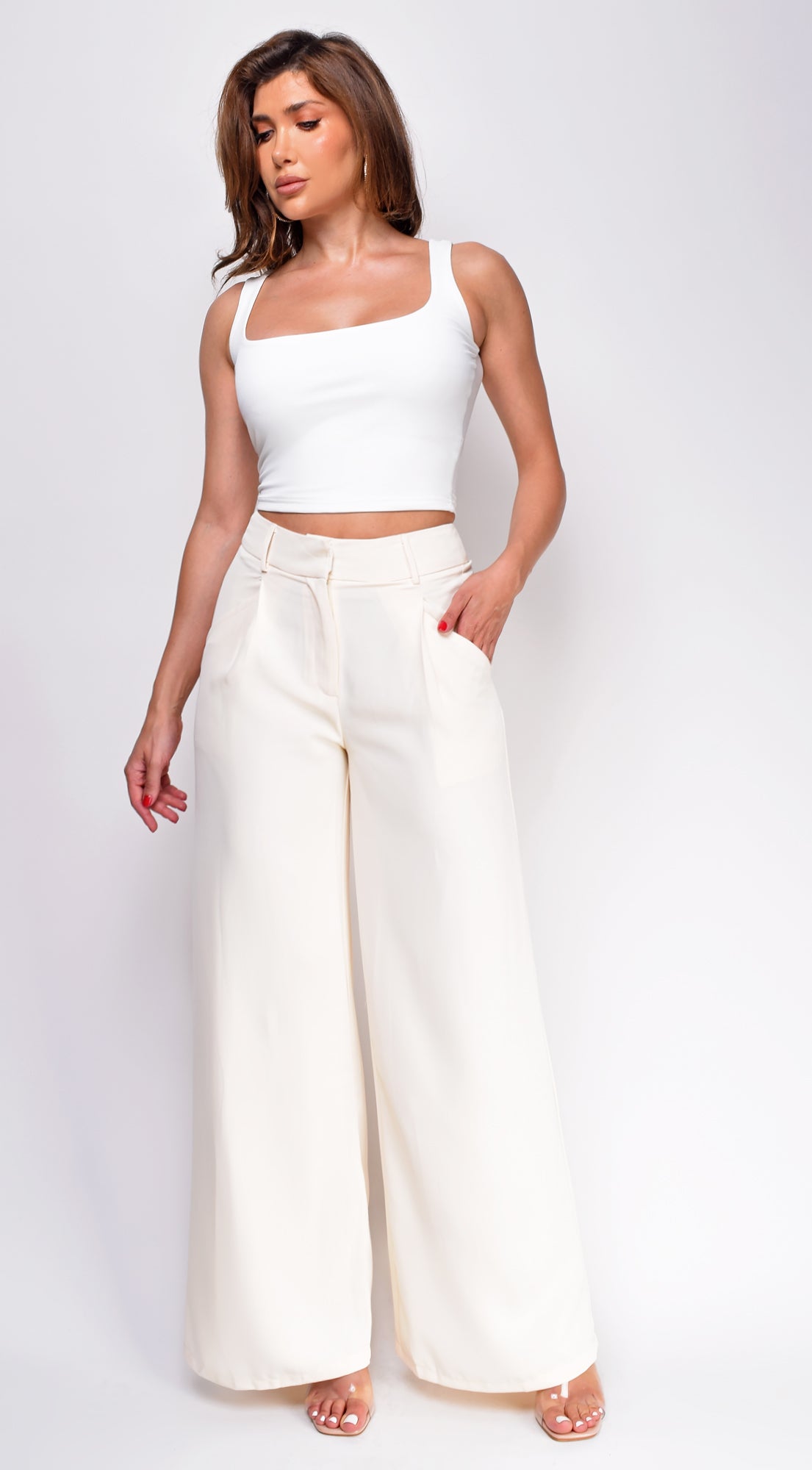 Ronja Ivory White Front Pleated Wide Pants