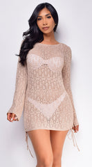 Crete Beige Eyelet Knit Sheer Cover Up