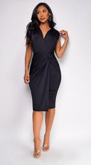 Juneau Twist Midi Dress in Black styled outfit flat lay