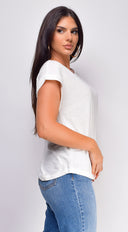 Valeria Basic Linen T-Shirt Top - White