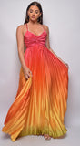 Andora Red Yellow Multi Color Pleated Ombre Maxi Dress