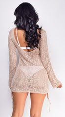 Crete Beige Eyelet Knit Sheer Cover Up