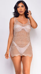 Gili Islands Beige Crochet Knit Sheer Cover Up