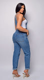 Enzo Blue Medium Wash Destructed Denim Overalls