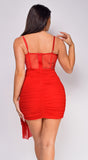 Neela Red Caged Mesh Mini Dress