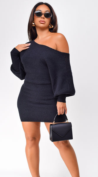 Moscow Off Shoulder Sweater Mini Dress Black Moscow Off Shoulder Sweater Mini Dress Black
