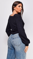 Natasha Cross Over Sweater Top - Black
