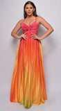 Andora Red Yellow Multi Color Pleated Ombre Maxi Dress