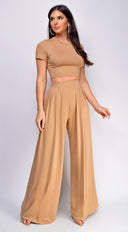 Victoria Wide Leg Pants Set - Beige
