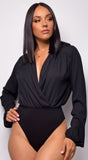 Sanibel Black Chiffon Surplice Bodysuit