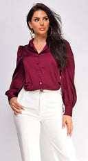 Casablanca Button Down Shirt in Plum back view on model