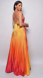 Andora Red Yellow Multi Color Pleated Ombre Maxi Dress