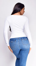 Rhylie Basic Boat Neck Long Sleeve Top - White