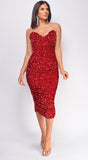 Raine Red Velvet Sequin Midi Dress