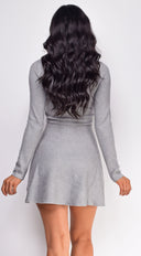 Korin Gray Knit Sweater Mini Dress hemline and silhouette detail