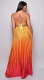 Andora Red Yellow Multi Color Pleated Ombre Maxi Dress