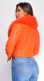 Alyona Orange Faux Fur Leather Jacket