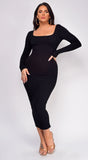 Olsen Black Open Back Ribbed Midi Dress