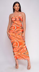 Raelynn Orange Multi Color Print Maxi Dress full length front view on model