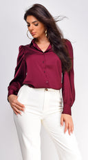 Casablanca Button Down Shirt in Plum full length front view on model