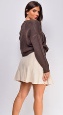 Remy V Neck Drop Shoulder Sweater Top in Brown back view on model