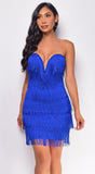 Lorien Blue Layered Fringe Mini Dress