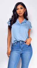 Kai Button Up Top - Blue