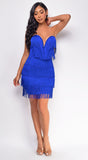 Lorien Blue Layered Fringe Mini Dress