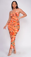 Raelynn Orange Multi Color Print Maxi Dress close-up of fabric and construction