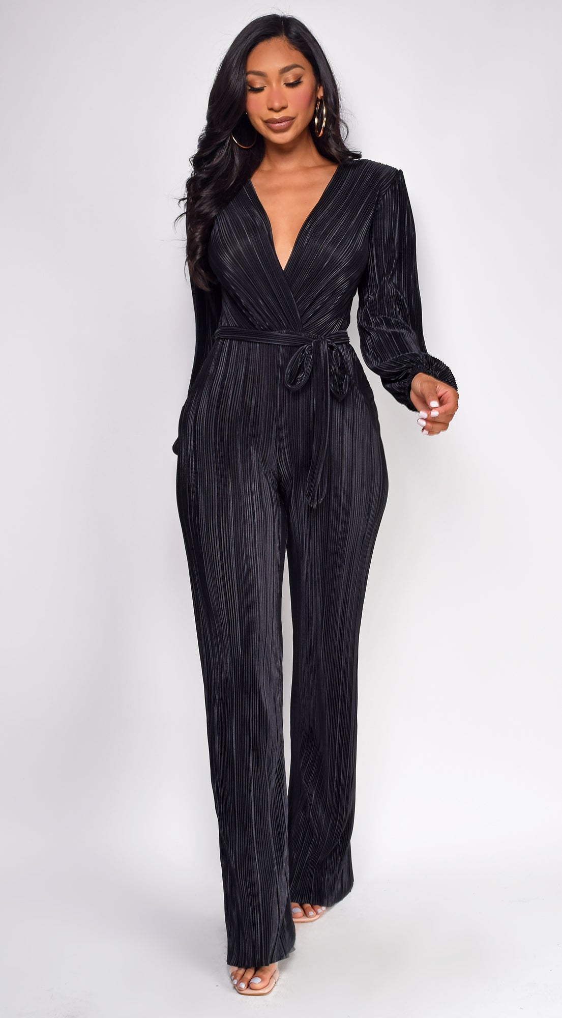 Juna Black Surplice Jumpsuit