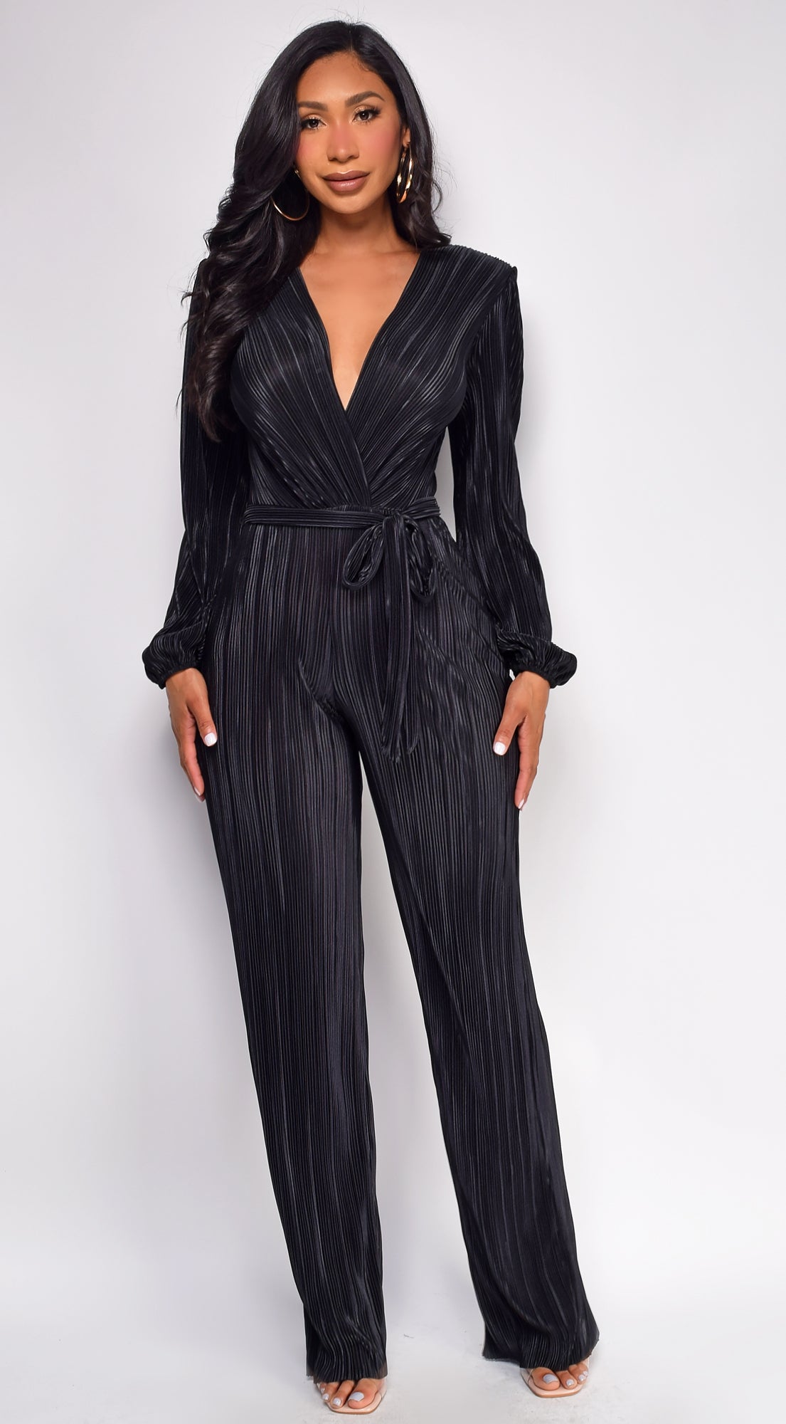 Juna Black Surplice Jumpsuit