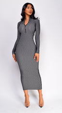 Amara Two Tone Front Zipper Maxi Dress - Gray