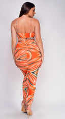 Raelynn Orange Multi Color Print Maxi Dress hemline and silhouette detail