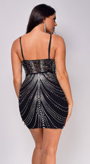 Katja Black Rhinestone Mesh Corset Mini Dress