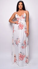 Fayola White Floral Print Maxi Dress side profile view on model