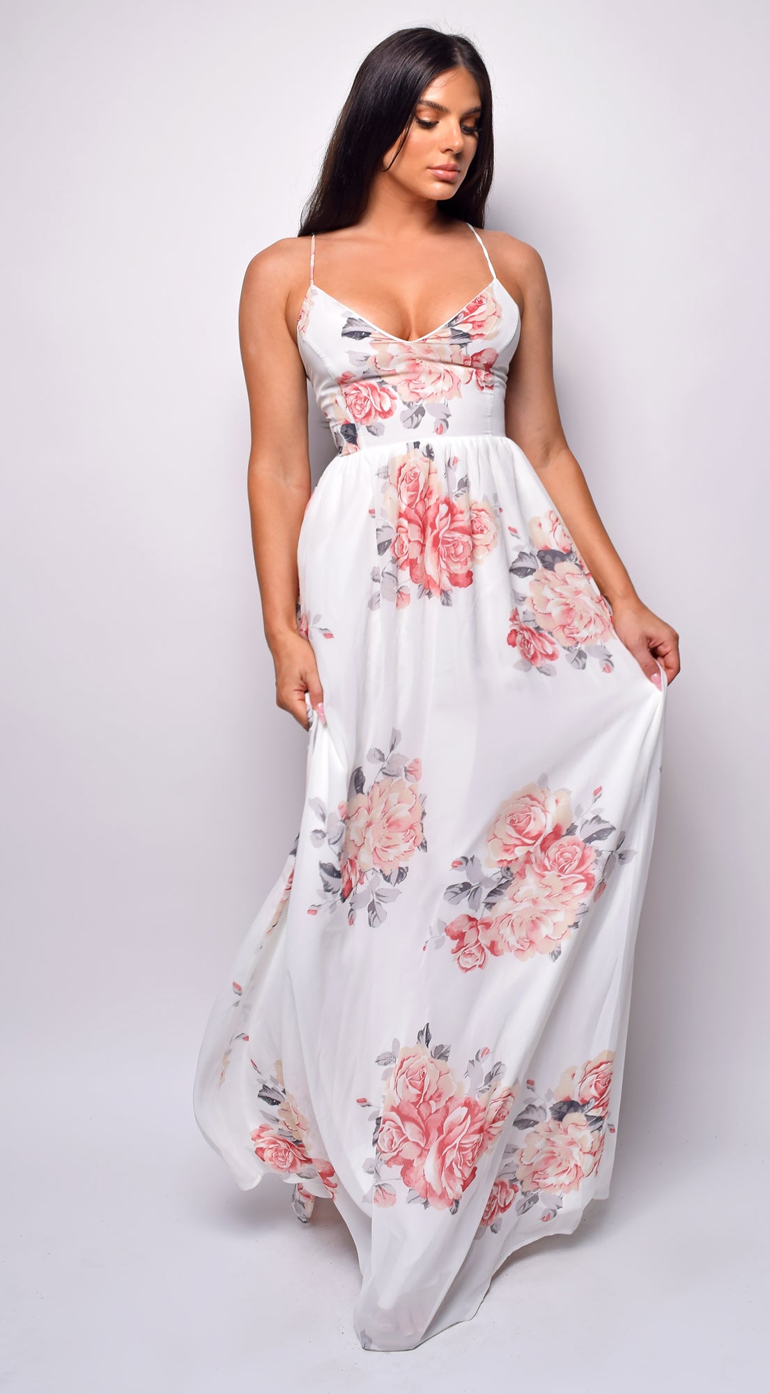 Fayola White Floral Print Maxi Dress
