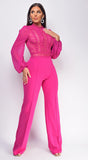 Nerine Magenta Pink Crochet Lace Mesh Jumpsuit