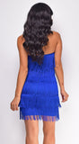 Lorien Blue Layered Fringe Mini Dress