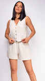 Parsa Beige Linen Vest Shorts Set