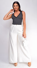 Rey Stripe Button Front Henley Crop Top in Black close-up of striped pattern