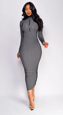 Amara Two Tone Front Zipper Maxi Dress - Gray
