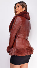 Ekaterina Brown PU Leather Belted Coat