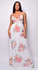 Fayola White Floral Print Maxi Dress full length front view on model