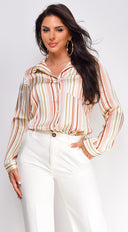 Adania Multi Satin Shirt in Beige back view on model