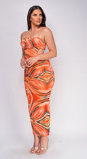 Raelynn Orange Multi Color Print Maxi Dress back view on model