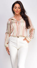 Adania Multi Satin Shirt in Beige side profile view on model
