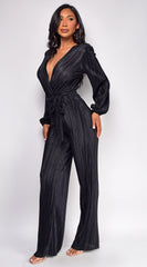 Juna Black Surplice Jumpsuit