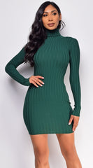 Faylinn Green Mock Neck Sweater Mini Dress