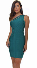 Jocelyn Blue Teal One Shoulder Bandage Dress