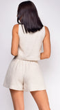 Parsa Beige Linen Vest Shorts Set
